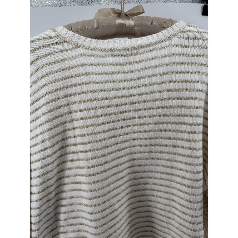 Liz Claiborne 2X Cream Gold Stripe Sweater Soft Relaxed Knit Plus Size - Picture 7 of 7